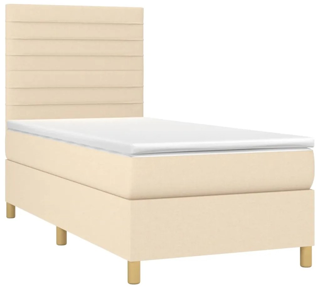 vidaXL Κρεβάτι Boxspring με Στρώμα &amp; LED Κρεμ 100x200 εκ. Υφασμάτινο