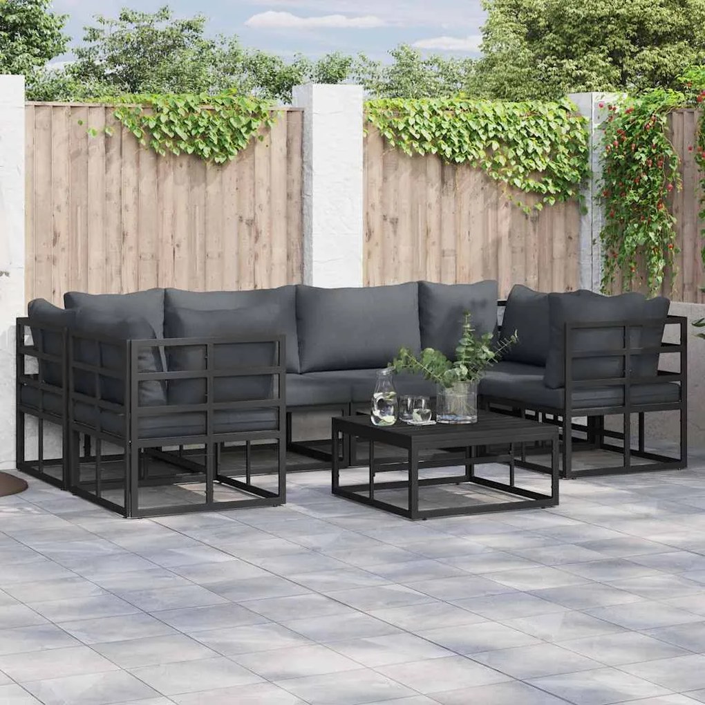 vidaXL Σετ Καναπέ Κήπου 7 pcs Μαύρο Αλουμίνιο