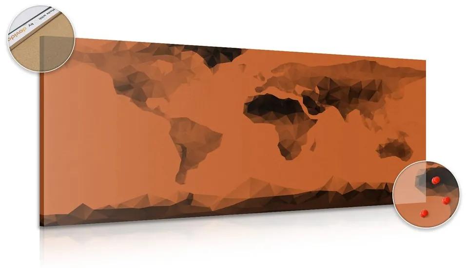 Εικόνα στον παγκόσμιο χάρτη φελλού σε πολυγωνικό στυλ σε πορτοκαλί απόχρωση - 100x50  wooden
