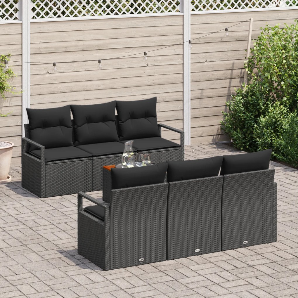 vidaXL Σετ Μοναδικού Καναπέ Κήπου 7 pcs Μαύρο Μεγάλο Συνθετικό ρατάν