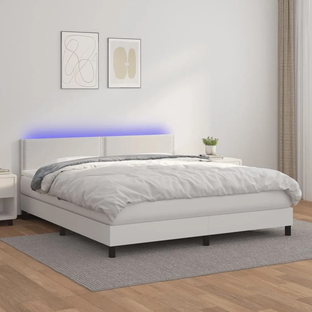 ΚΡΕΒΑΤΙ BOXSPRING ΜΕ ΣΤΡΩΜΑ &amp; LED ΛΕΥΚΟ 160X200 ΕΚ. ΣΥΝΘ. ΔΕΡΜΑ 3134172