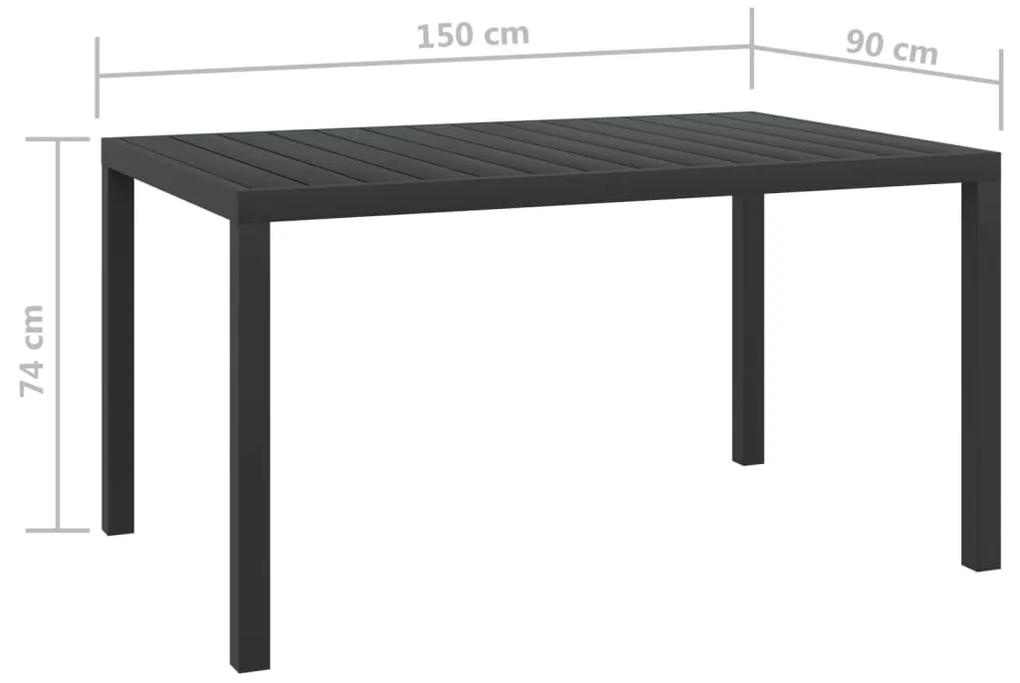 vidaXL Τραπέζι Κήπου Μαύρο 150 x 90 x 74 εκ. από Αλουμίνιο / WPC