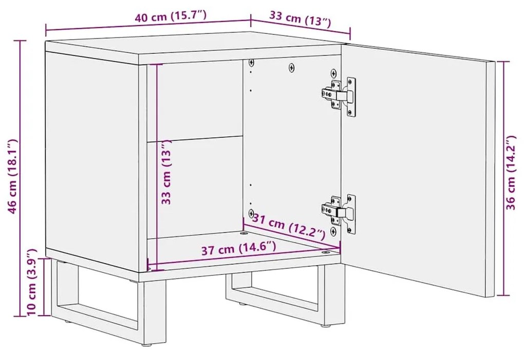 Κομοδίνο Μαύρο 40 x 33 x 46 εκ. από Μασίφ Ξύλο Μάνγκο - Μαύρο