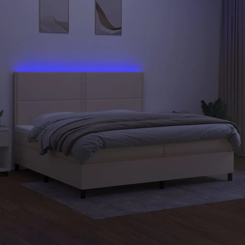 ΚΡΕΒΑΤΙ BOXSPRING ΜΕ ΣΤΡΩΜΑ &amp; LED ΚΡΕΜ 200X200 ΕΚ. ΥΦΑΣΜΑΤΙΝΟ 3134826