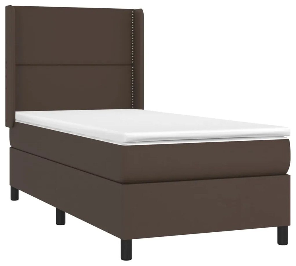 vidaXL Κρεβάτι Boxspring με Στρώμα & LED Καφέ 90x200 εκ. Συνθ. Δέρμα