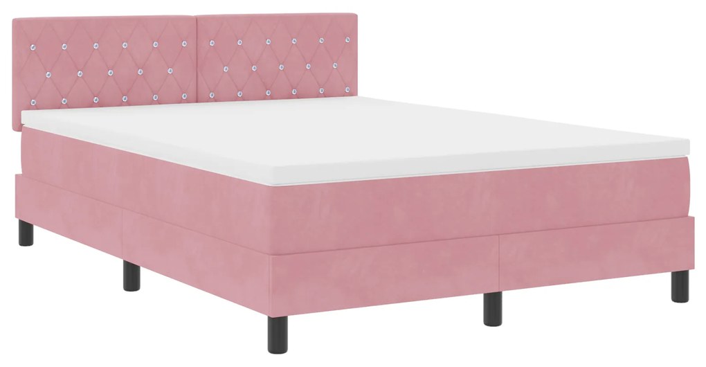 vidaXL Κρεβάτι Box Spring με Στρώμα Ροζ 140x190 εκ Βελούδο