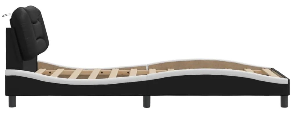 vidaXL Πλαίσιο κρεβατιού χωρίς Στρώμα Hvar Μαύρο/Λευκό 90x200εκ. Συνθ. Δέρμα