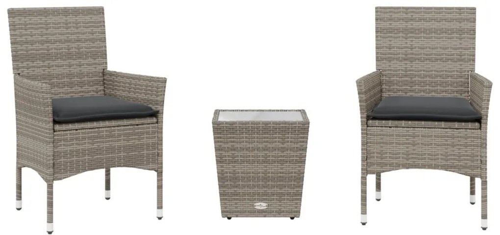 vidaXL Σετ Επίπλων Bistro 3 τεμ Συνθετικό Ρατάν/Γυαλί με Μαξιλάρια