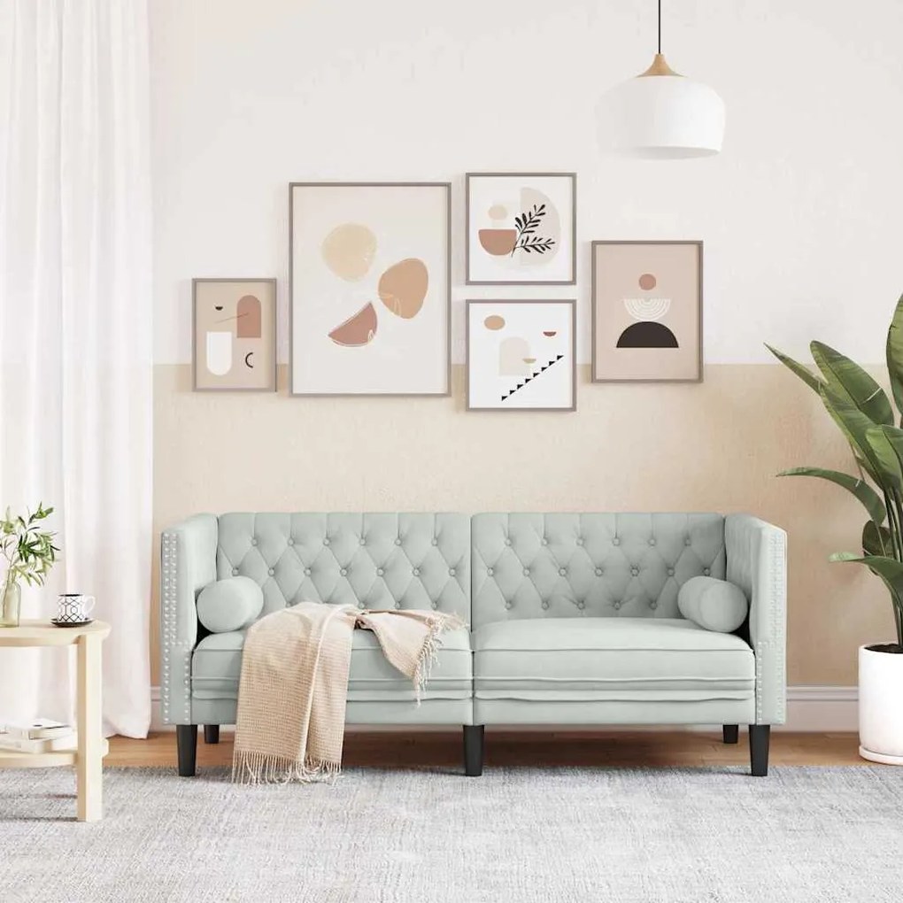 vidaXL Καναπές Chesterfield Ανοιχτό γκρι 174 x 74.5 x 70.5 εκ. Βελούδο