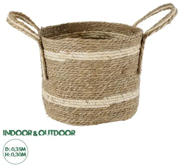 Artificial Garden NAXOS 20334 Διακοσμητικό Πλεκτό Καλάθι-Κασπώ Γλάστρα-Flower Pot Μπεζ με Καφέ Φ35cm x Υ30cm Globostar-20334-Μπε 20334