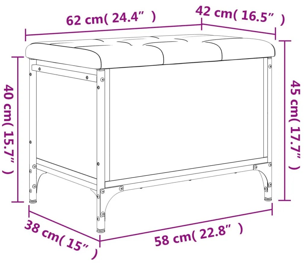 Παγκάκι Αποθήκευσης Γκρι Sonoma 62x42x45 εκ. Επεξεργασμένο Ξύλο - Γκρι