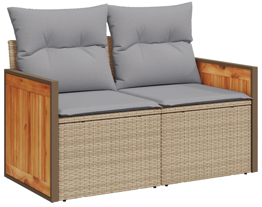 vidaXL 9 Piece Garden Sofa Set with Cushions Beige Poly Rattan Acacia