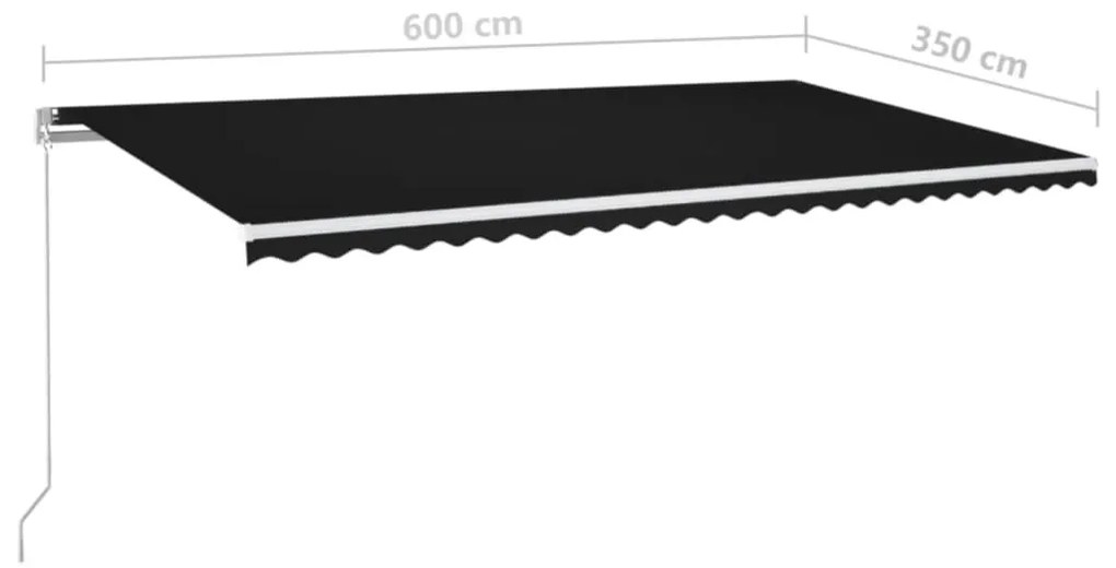 Τέντα Συρόμενη Χειροκίνητη με LED Ανθρακί 600 x 350 εκ. - Ανθρακί