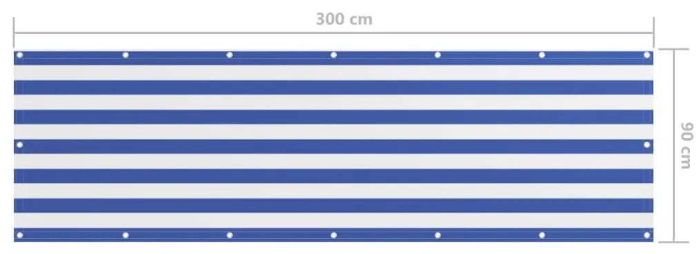 vidaXL Διαχωριστικό Βεράντας Λευκό/Μπλε 90 x 300 εκ. Ύφασμα Oxford