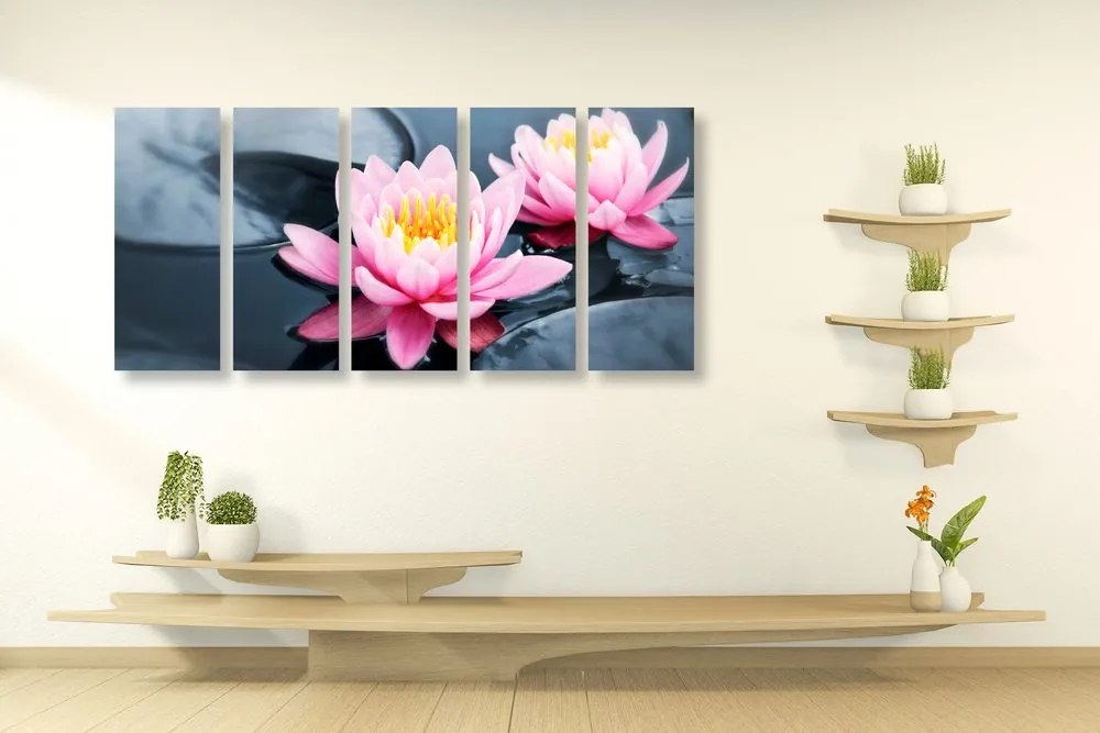 Εικόνα 5 μερών λουλούδι λωτού στη λίμνη - 100x50