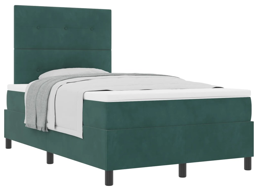 vidaXL Κρεβάτι Box Spring με Στρώμα Σκούρο Πράσινο 120x200 εκ Βελούδινο