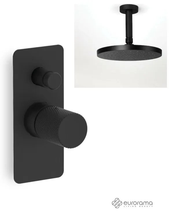Eurorama Black Matt Ανακλινόμενη Κεφαλή Ø30εκ +Μίκτης εντοιχισμού 2 εξόδων με Εκτροπέα