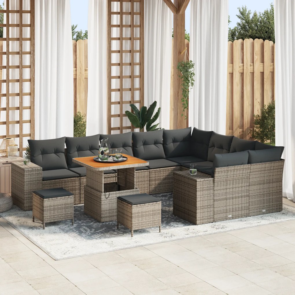 vidaXL Σετ Καναπέ Κήπου Ρυθμιζόμενο ύψος 12 pcs Γκρι συνθετικό ρατάν