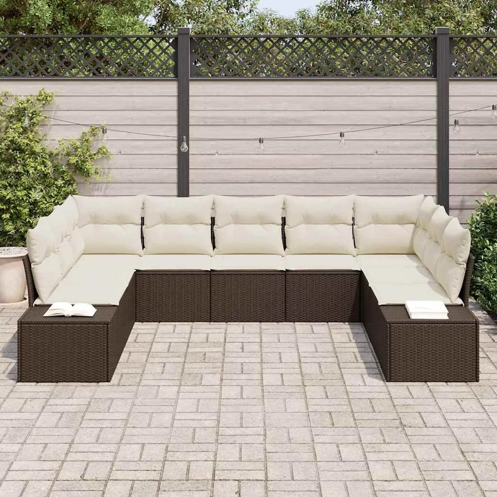 vidaXL Σετ Καναπέ Κήπου με μαξιλάρι 9 pcs Καφέ Πολυ ράταν