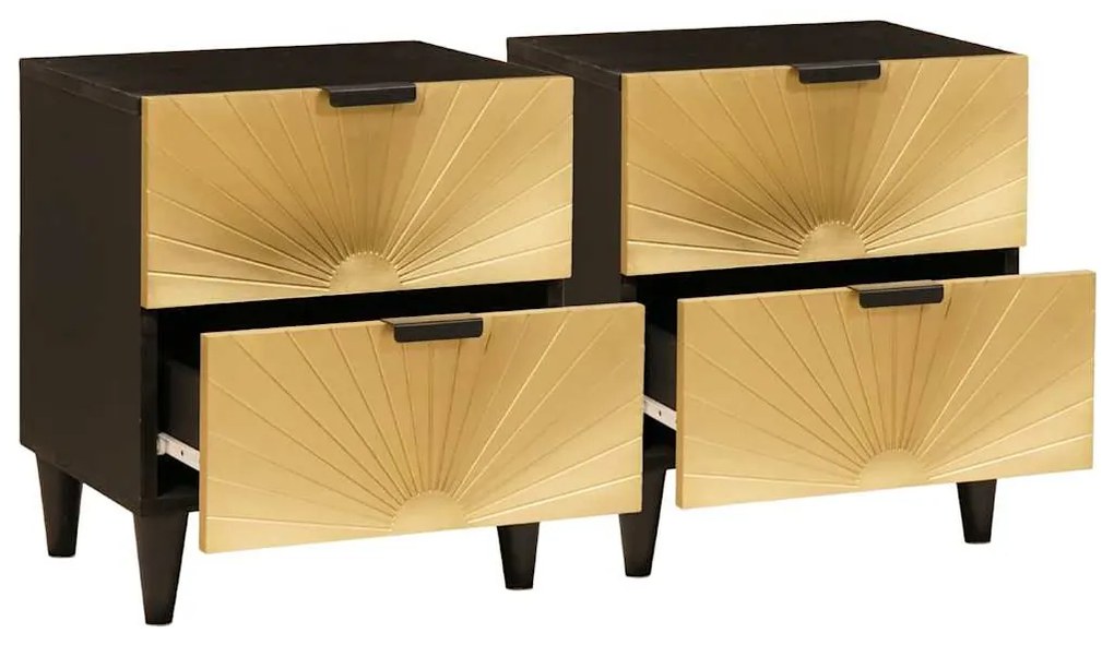 vidaXL Κομοδίνο με συρτάρι 2 pcs Μαύρο και Χρυσό 40 x 33.5 x 46 εκ