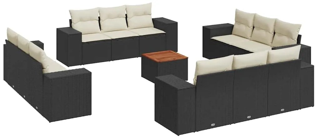 vidaXL Σαλόνι Κήπου 13 τεμ. Μαύρο από Συνθ. Ρατάν με Μαξιλάρια