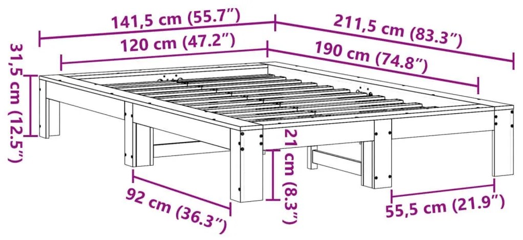 Σκελετός Κρεβατιού Χωρίς Στρώμα 120x190 εκ Μασίφ Ξύλο Πεύκου - Καφέ