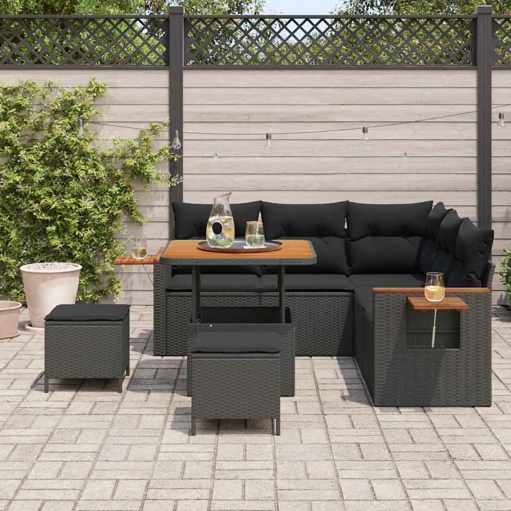 vidaXL Σετ Καναπέ Κήπου με μαξιλάρι 8 pcs Μαύρο 80 x 80 x 71 cm