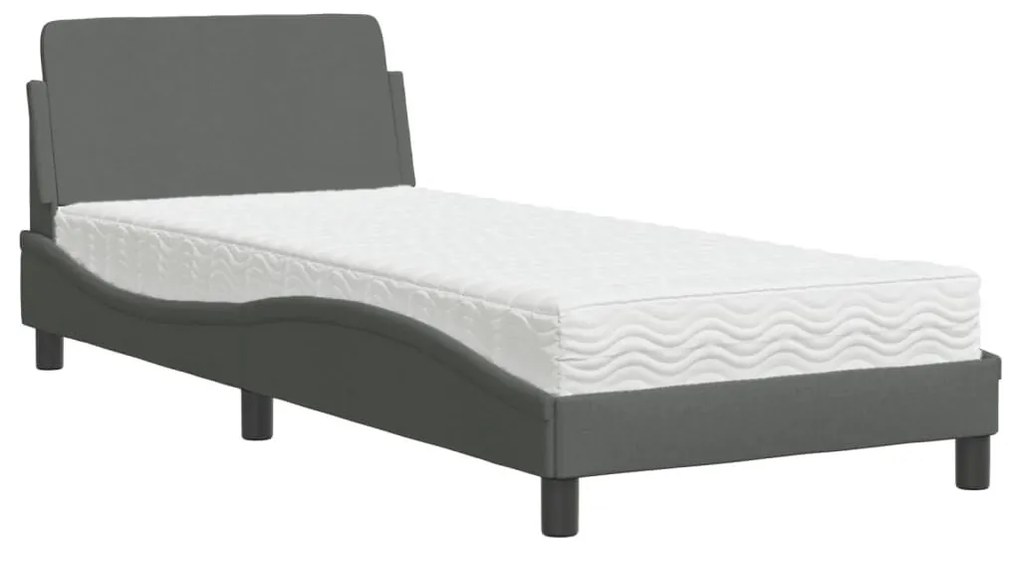 Κρεβάτι με Στρώμα Σκούρο Γκρι 90x200 εκ. Υφασμάτινο - Γκρι