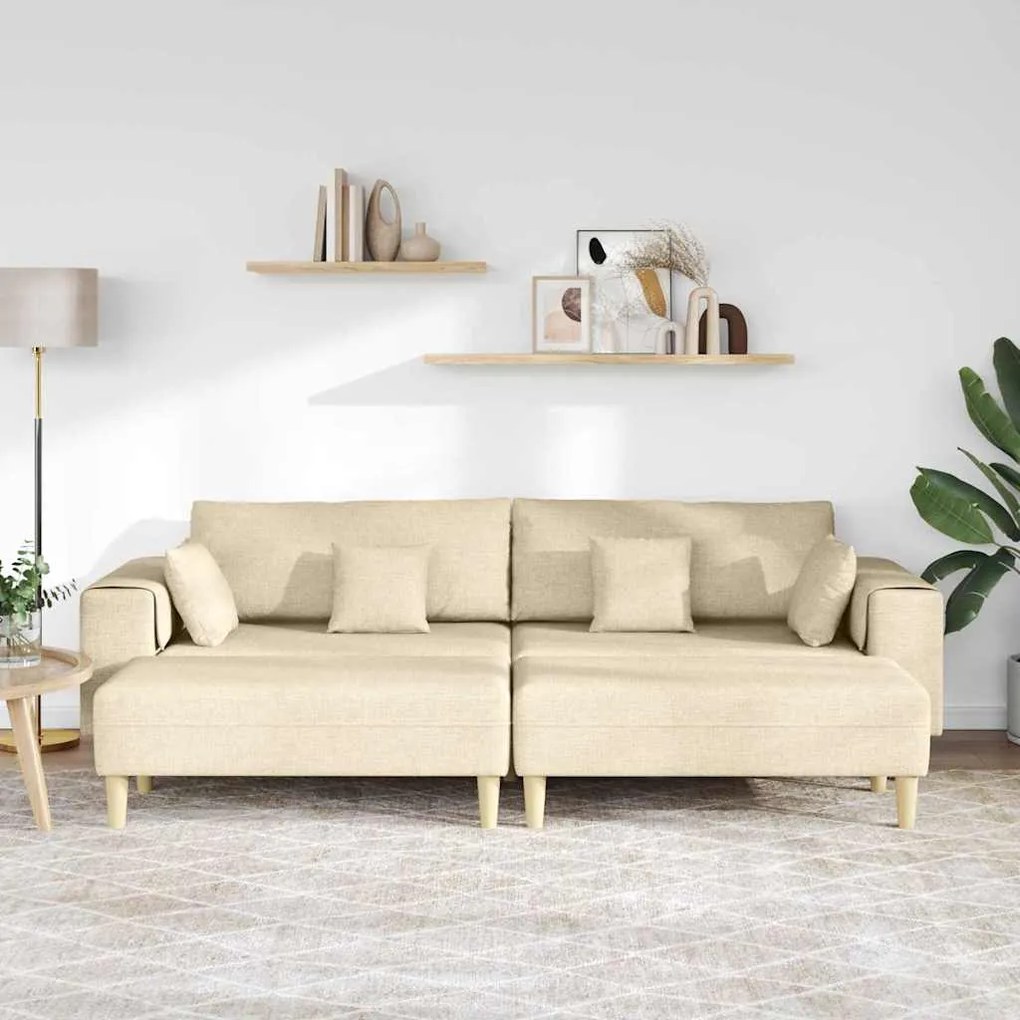 vidaXL Υφασμάτινος καναπές με μαξιλάρι 3 pcs Κρεμ 208 εκ. ύφασμα