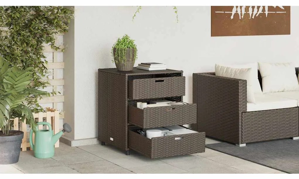 vidaXL Ντουλάπι Αποθήκευσης Κήπου Καφέ 55x59x69 εκ. Συνθετικό Ρατάν