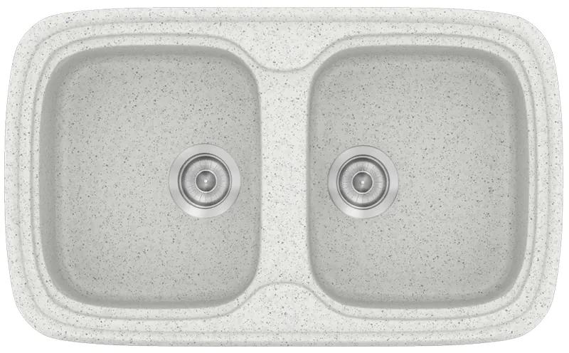 Νεροχύτης Κουζίνας Συνθετικός 82x50 εκ.2 Γούρνες Granite White Ένθετος Eρμάριο 80 εκ.Sanitec Premium 312-01