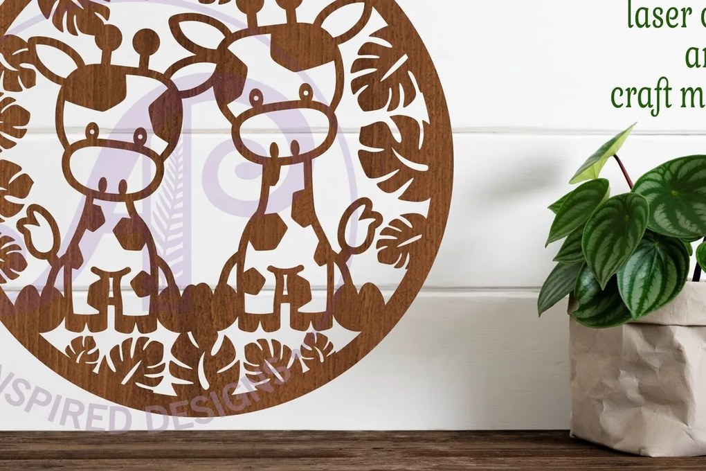 Intra απο ξύλο plywood  Χρώμα wenge 3mm-4mm πάχος - Επιγραφή τοίχου Giraffes, . Διάνυσμα Δίασταση 40x50 cm INTRAFABR-118809665