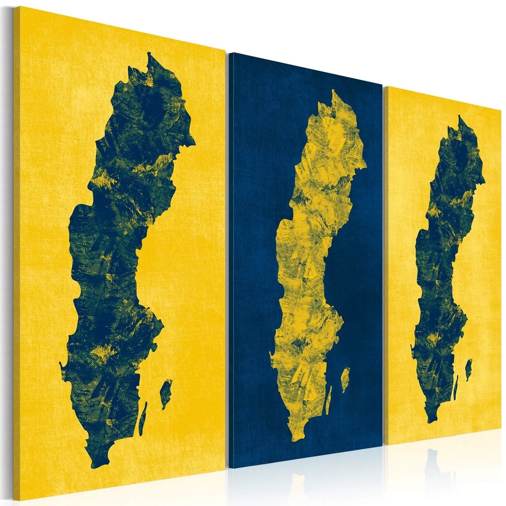 Πίνακας - Painted map of Sweden - triptych 120x80