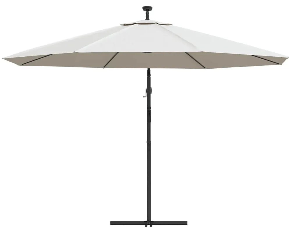 vidaXL Ομπρέλα Κήπου Κρεμ. Χρώμα Άμμου 350 εκ. Μεταλλικό Ιστό και LED