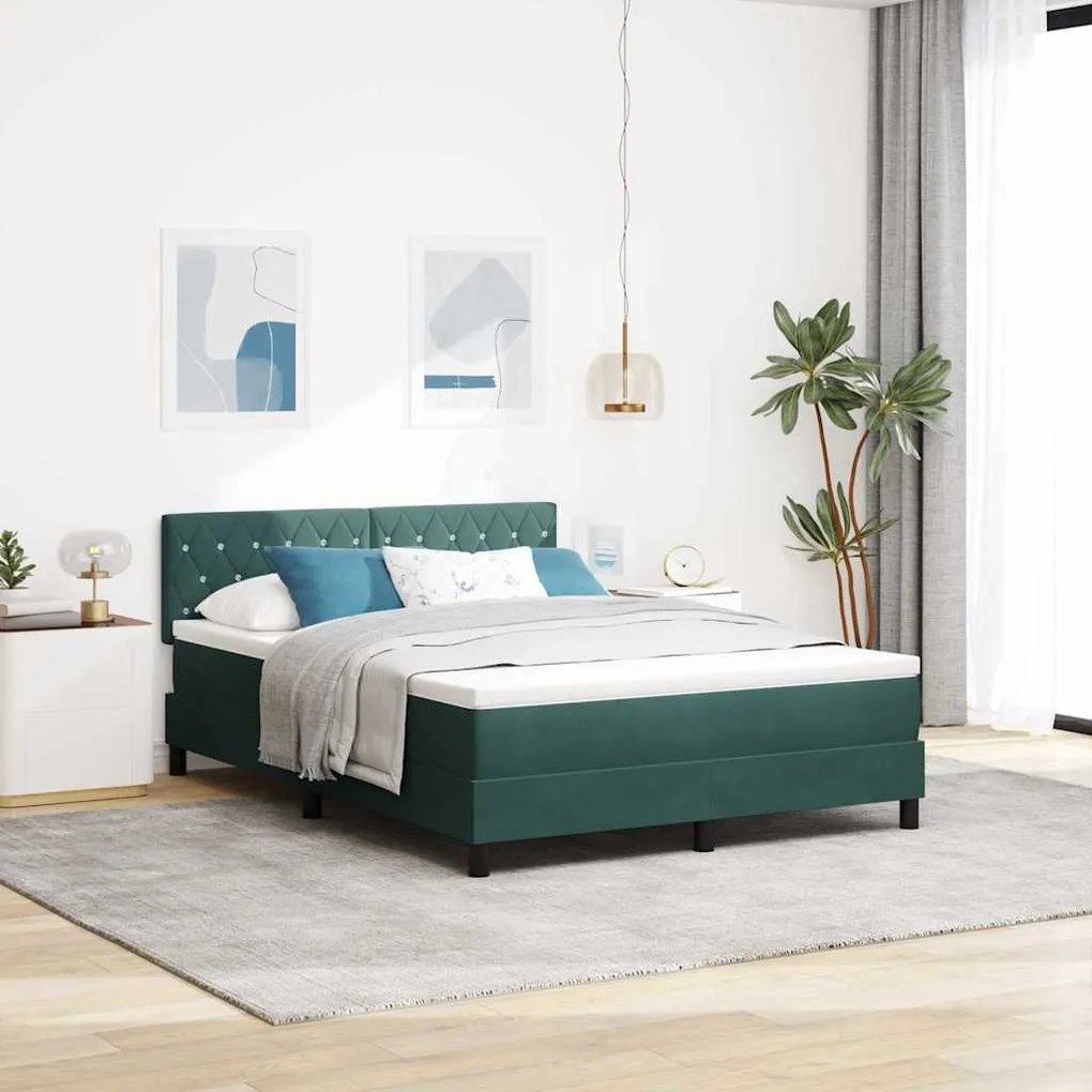 vidaXL Κρεβάτι Box Spring με Στρώμα Σκούρο Πράσινο 140x200 εκ. Βελούδο