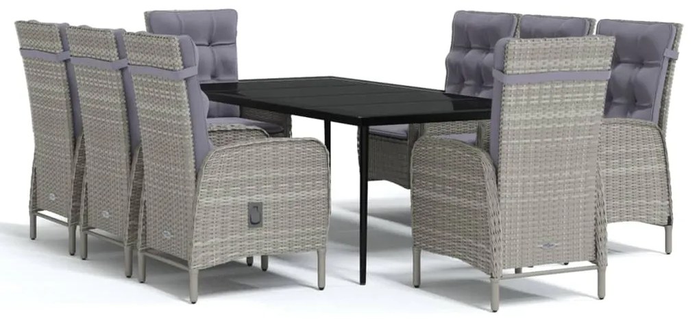 vvidaXL Σετ Τραπεζαρίας Κήπου 9 τεμ. Γκρι / Μαύρο με Μαξιλάρια