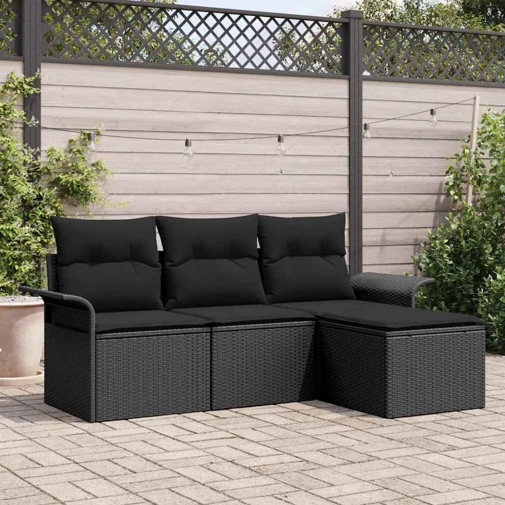 vidaXL Σετ Καναπέ Κήπου 4 pcs Μαύρο 55 x 55 x 37εκ συνθετικό ρατάν
