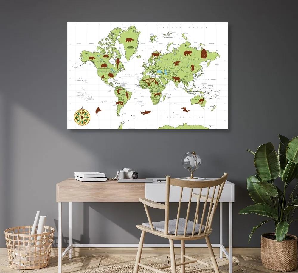 Εικόνα στο χάρτη του φελλού με τα ζώα - 120x80  wooden