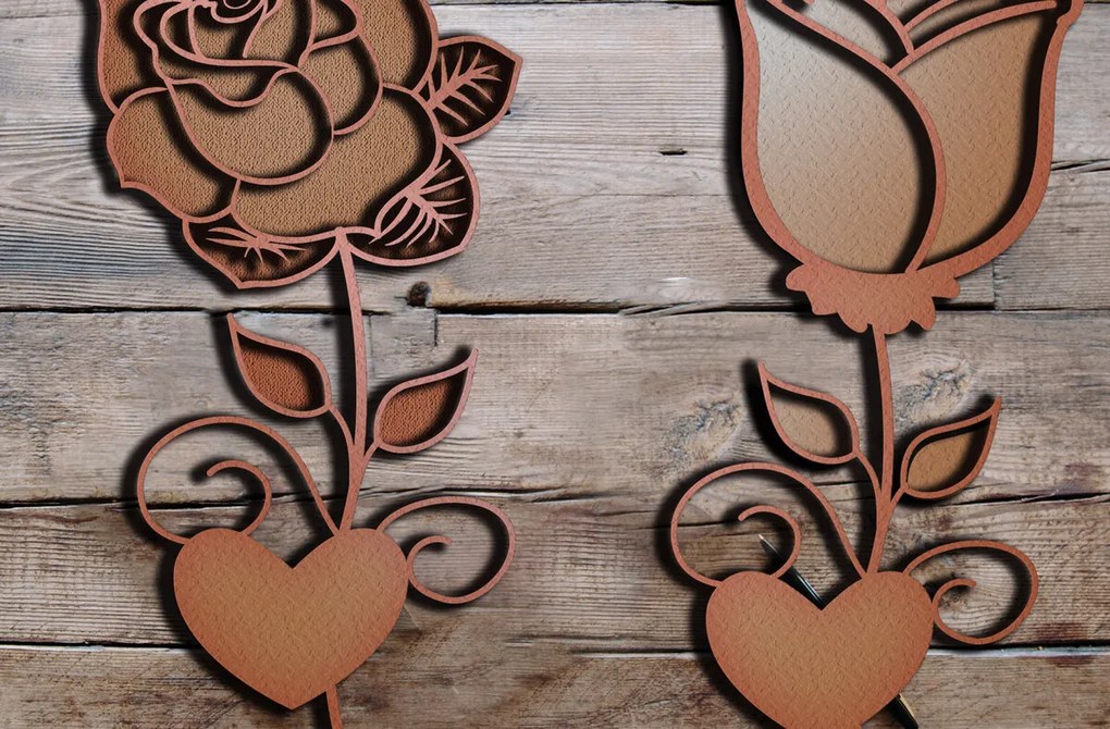 Σετ των 3 Intra απο ξύλο plywood 3mm-4mm πάχος 2 Layer Love Rose 3D Cut Design Δίασταση 8x8 cm INTRAFABR-59517817