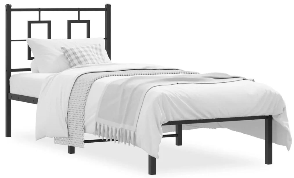 vidaXL Πλαίσιο Κρεβατιού με Κεφαλάρι Μαύρο 75 x 190 εκ. Μεταλλικό
