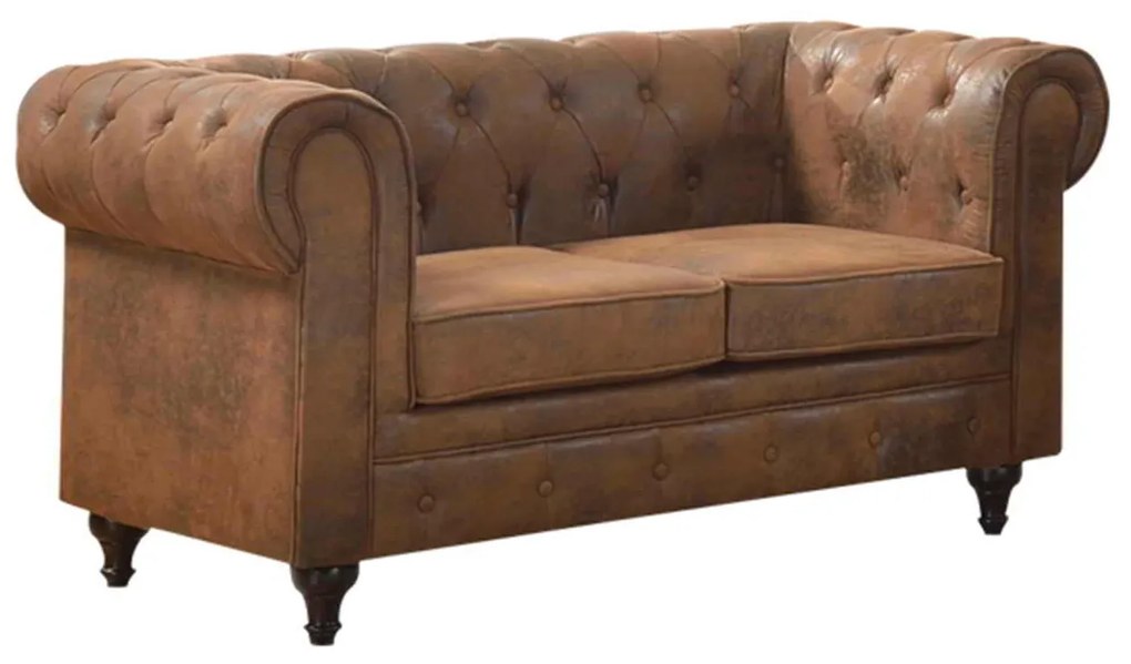 Καναπές 2θέσιος Chesterfield Ύφασμα Καφέ Camel 150x82x77cm