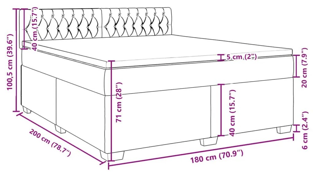 Κρεβάτι Boxspring με Στρώμα Κρεμ 180x200 εκ. Υφασμάτινο - Κρεμ