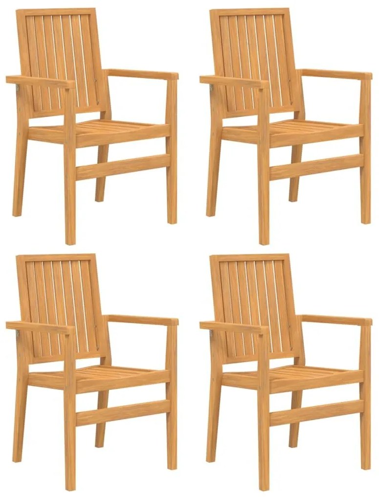 Καρέκλες Κήπου Στοιβαζόμενες 4 τεμ. 56,5x57,5x91 εκ. Μασίφ Teak - Καφέ