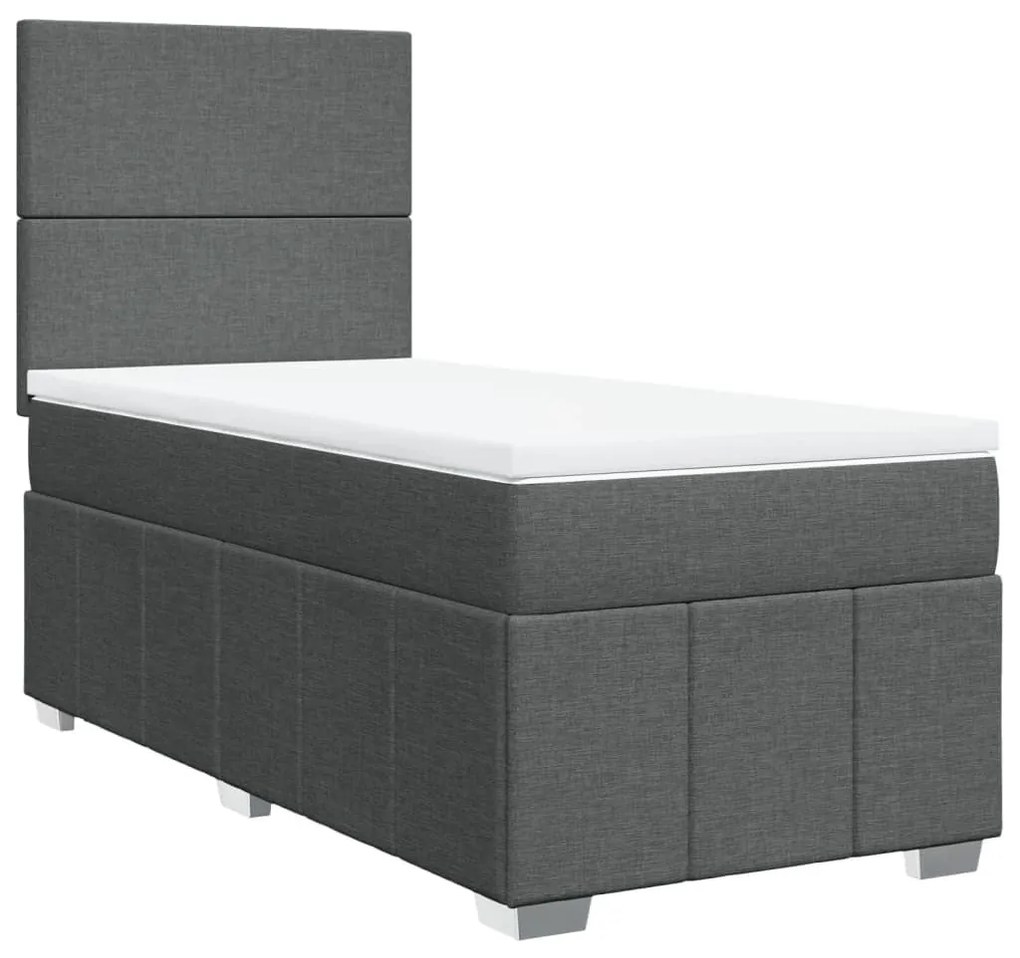 Κρεβάτι Boxspring με Στρώμα Σκούρο Γκρι 90x200 εκ. Υφασμάτινο - Γκρι