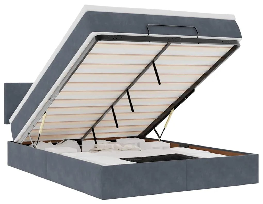 vidaXL Οθωμανικό κρεβάτι με στρώμα & LEDs Σκούρο γκρι 140x200cm Velvet