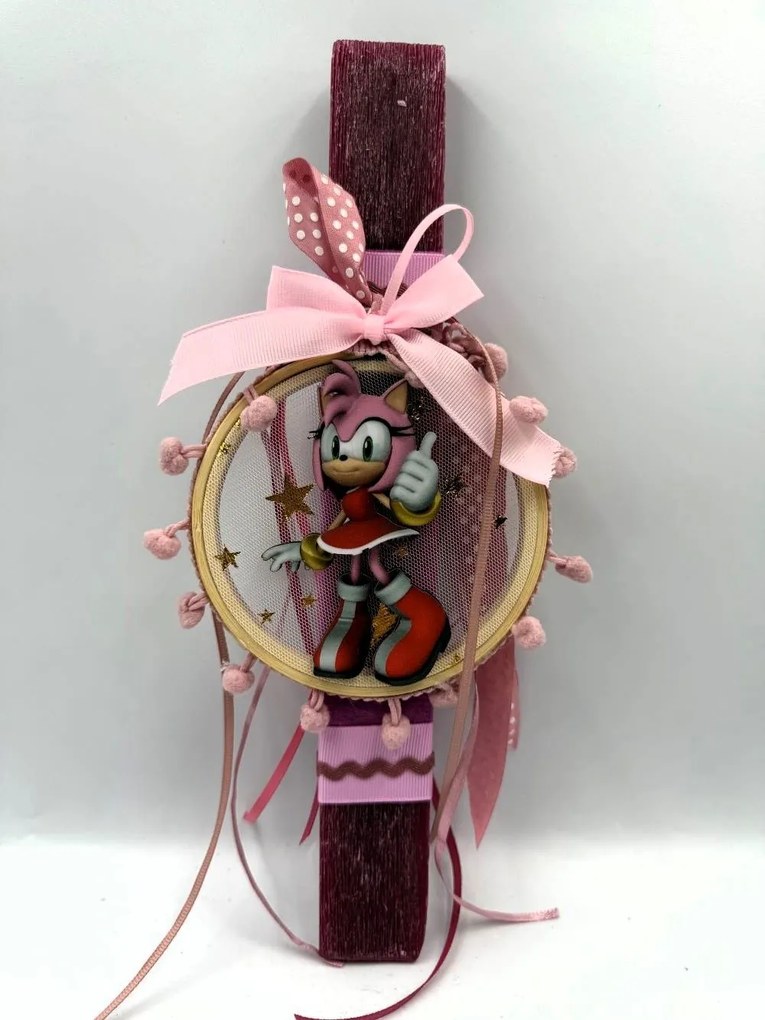 Τύπου Σόνικ Ροζ Sonic Pink Αρωματική λαμπάδα - Σετ Λαμπάδα και πλάτη με βάση