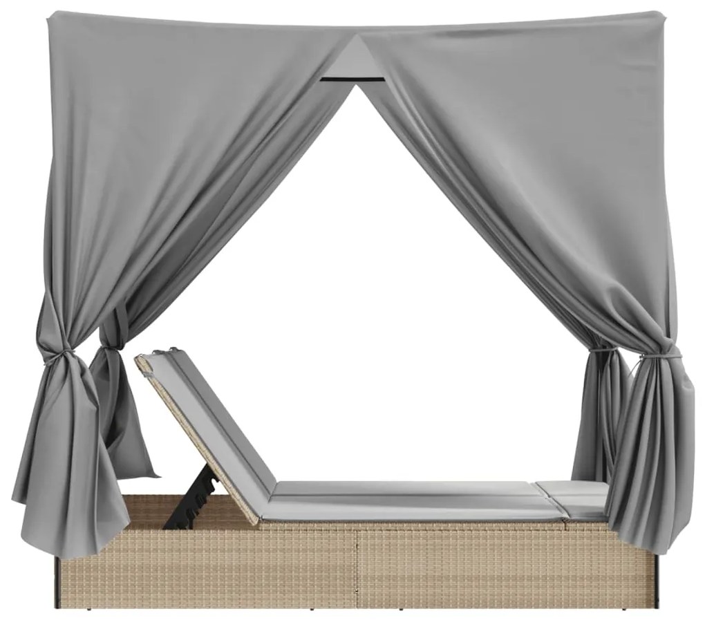 Ξαπλώστρα Διπλή Μπεζ από Συνθετικό Ρατάν με Οροφή / Κουρτίνες 368075