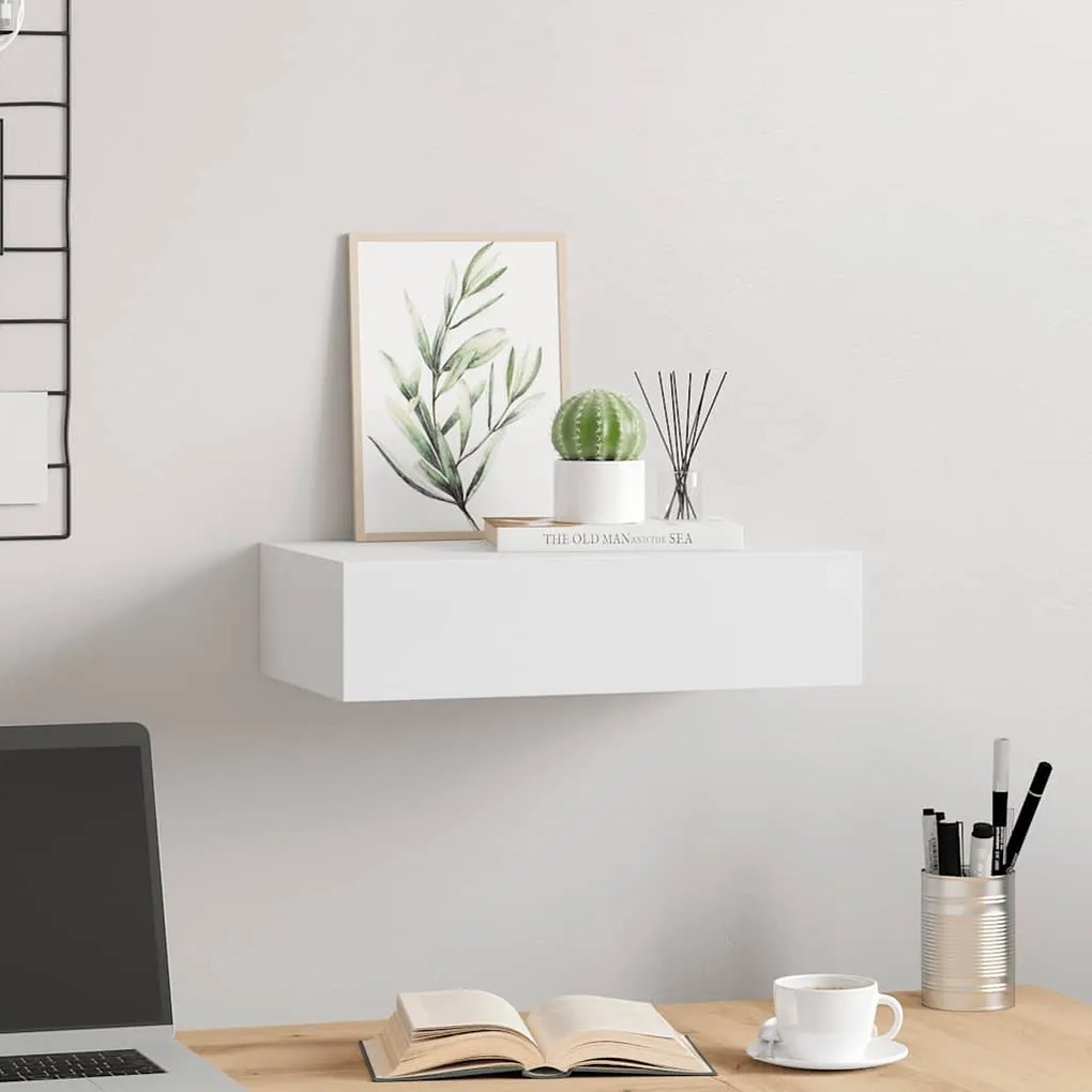 vidaXL Ράφι Επιτοίχιο με Συρτάρι Λευκό 40 x 23,5 x 10 εκ. από MDF