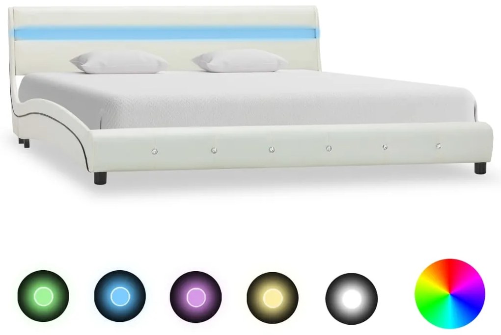 vidaXL Πλαίσιο Κρεβατιού με LED Λευκό 150 x 200εκ. από Συνθετικό Δέρμα