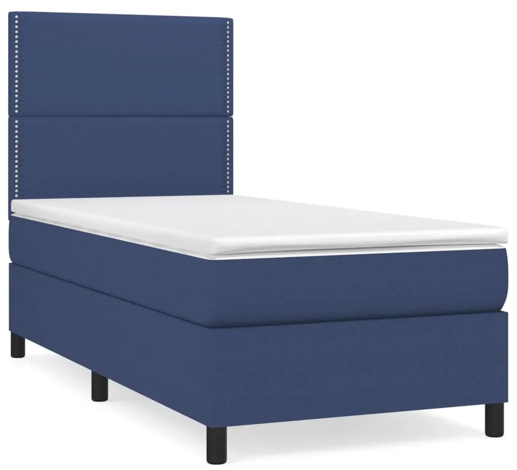 vidaXL Κρεβάτι Boxspring με Στρώμα Μπλε 90x200 εκ.Υφασμάτινο